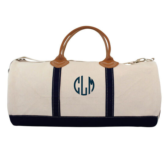 Personalized Navy Trimmed Round Duffle